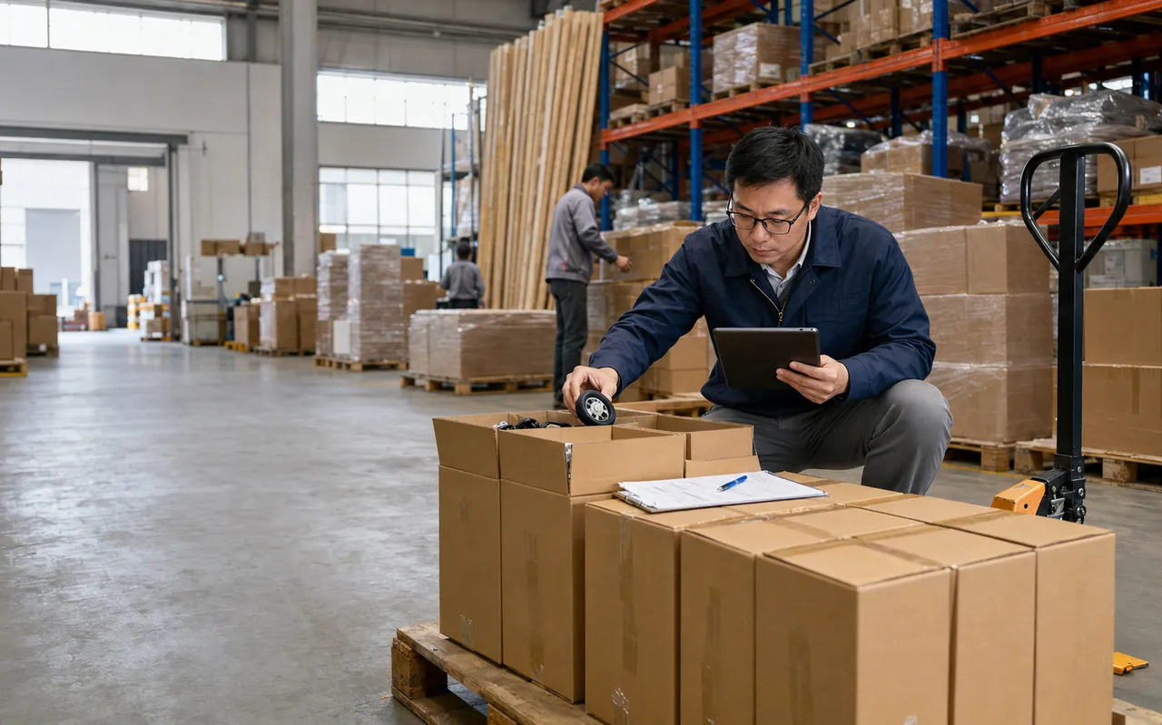 Doovas team inspecting products and export cartons inside a China warehouse